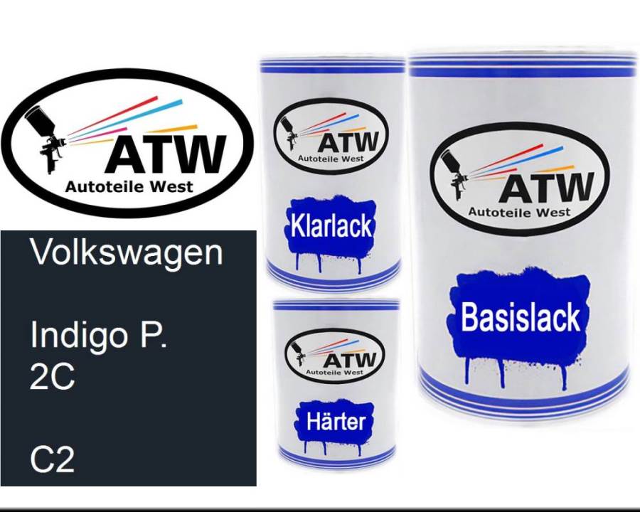 Volkswagen, Indigo P. 2C, C2: 500ml Lackdose + 500ml Klarlack + 250ml Härter - Set, von ATW Autoteile West.